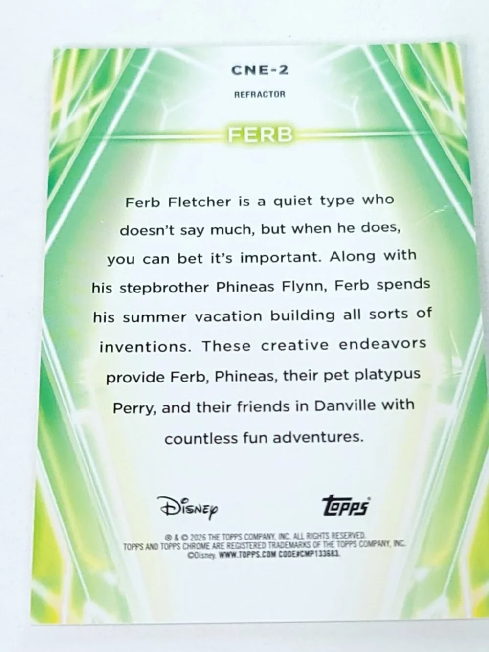 Ferb Topps 2026 Disney Neon Holo Chrome Refractor Limited 033/199 CNE